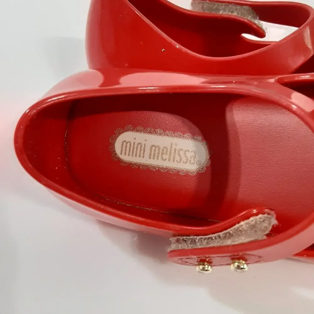 Mini Melissa UltraGel Bow Flats Cherry Red Mary Jane Dress Shoes Girls 7 Holiday
